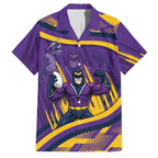 Melbourne Storm Rugby Mascot Family Matching Off The Shoulder Long Sleeve Dress and Hawaiian Shirt Fierce Athlete Graphic in Sports Style