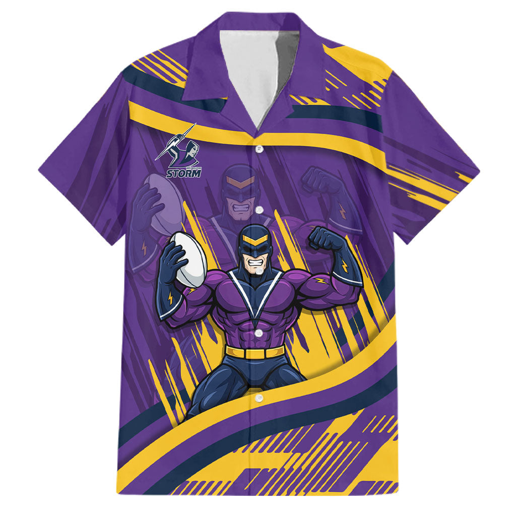 Melbourne Storm Rugby Mascot Family Matching Off The Shoulder Long Sleeve Dress and Hawaiian Shirt Fierce Athlete Graphic in Sports Style