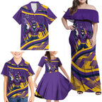 Melbourne Storm Rugby Mascot Family Matching Off Shoulder Maxi Dress and Hawaiian Shirt Fierce Athlete Graphic in Sports Style