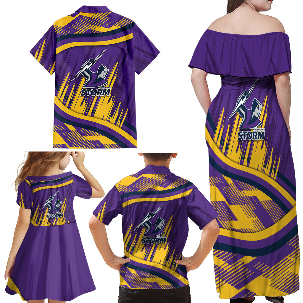 Melbourne Storm Rugby Mascot Family Matching Off Shoulder Maxi Dress and Hawaiian Shirt Fierce Athlete Graphic in Sports Style