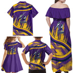 Melbourne Storm Rugby Mascot Family Matching Off Shoulder Maxi Dress and Hawaiian Shirt Fierce Athlete Graphic in Sports Style