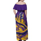 Melbourne Storm Rugby Mascot Family Matching Off Shoulder Maxi Dress and Hawaiian Shirt Fierce Athlete Graphic in Sports Style