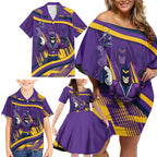 Melbourne Storm Rugby Mascot Family Matching Off Shoulder Short Dress and Hawaiian Shirt Fierce Athlete Graphic in Sports Style