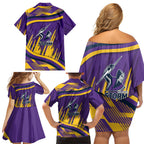 Melbourne Storm Rugby Mascot Family Matching Off Shoulder Short Dress and Hawaiian Shirt Fierce Athlete Graphic in Sports Style