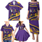 Melbourne Storm Rugby Mascot Family Matching Puletasi and Hawaiian Shirt Fierce Athlete Graphic in Sports Style
