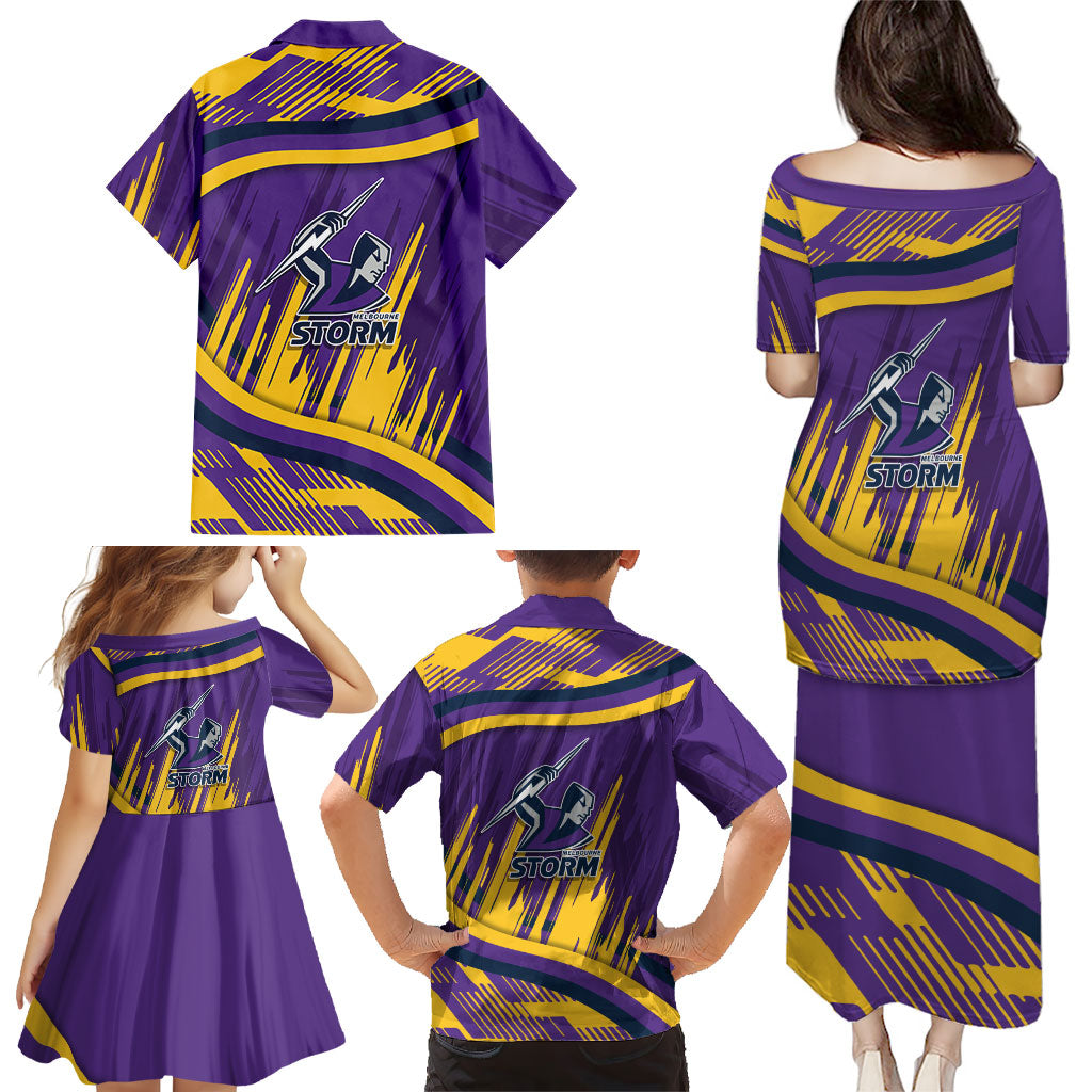 Melbourne Storm Rugby Mascot Family Matching Puletasi and Hawaiian Shirt Fierce Athlete Graphic in Sports Style