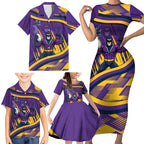 Melbourne Storm Rugby Mascot Family Matching Short Sleeve Bodycon Dress and Hawaiian Shirt Fierce Athlete Graphic in Sports Style