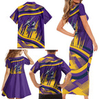 Melbourne Storm Rugby Mascot Family Matching Short Sleeve Bodycon Dress and Hawaiian Shirt Fierce Athlete Graphic in Sports Style