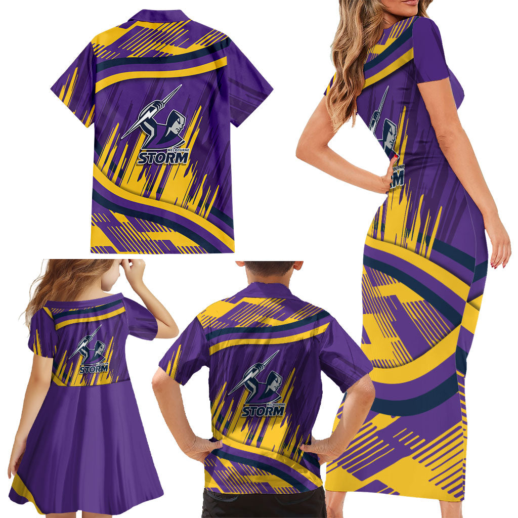 Melbourne Storm Rugby Mascot Family Matching Short Sleeve Bodycon Dress and Hawaiian Shirt Fierce Athlete Graphic in Sports Style