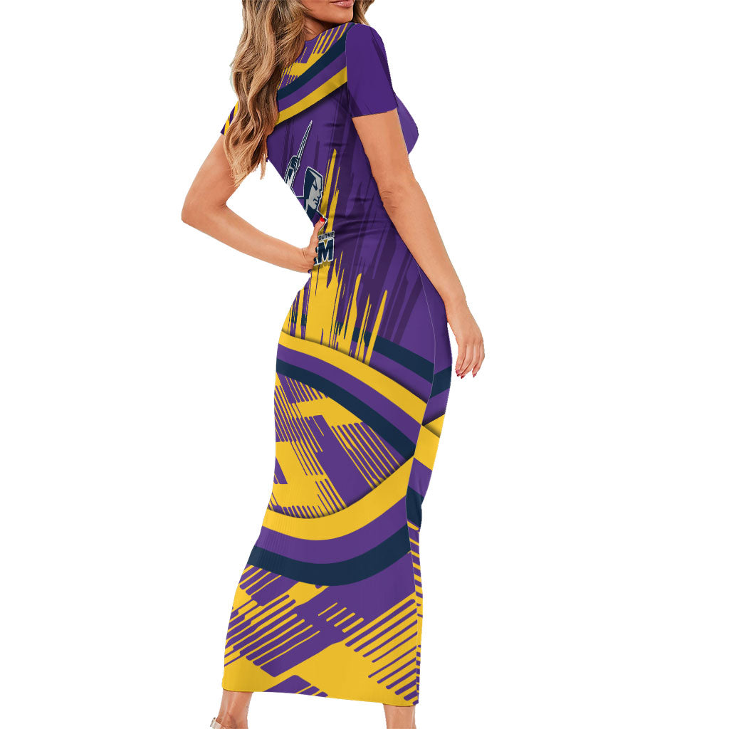 Melbourne Storm Rugby Mascot Family Matching Short Sleeve Bodycon Dress and Hawaiian Shirt Fierce Athlete Graphic in Sports Style