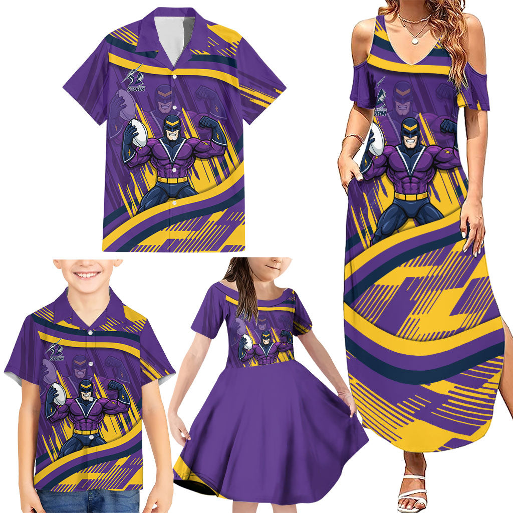 Melbourne Storm Rugby Mascot Family Matching Summer Maxi Dress and Hawaiian Shirt Fierce Athlete Graphic in Sports Style