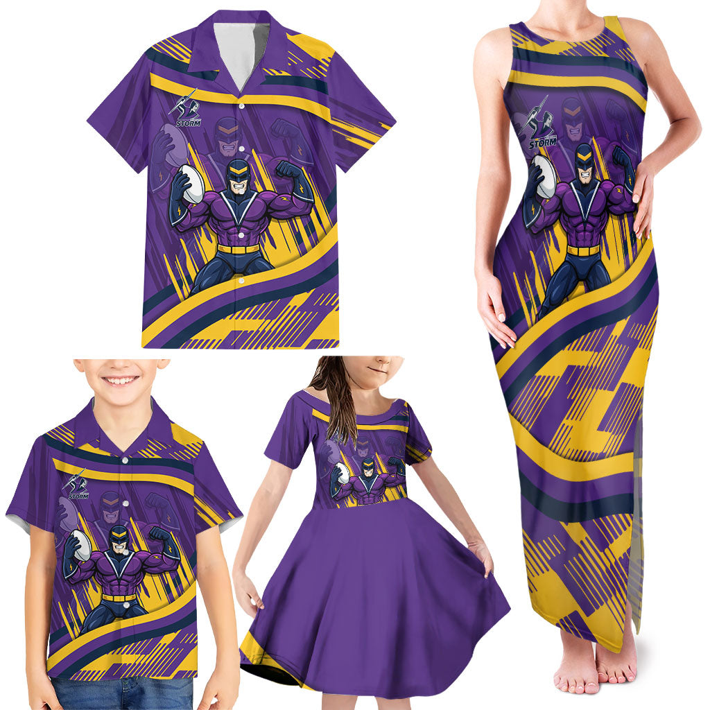 Melbourne Storm Rugby Mascot Family Matching Tank Maxi Dress and Hawaiian Shirt Fierce Athlete Graphic in Sports Style