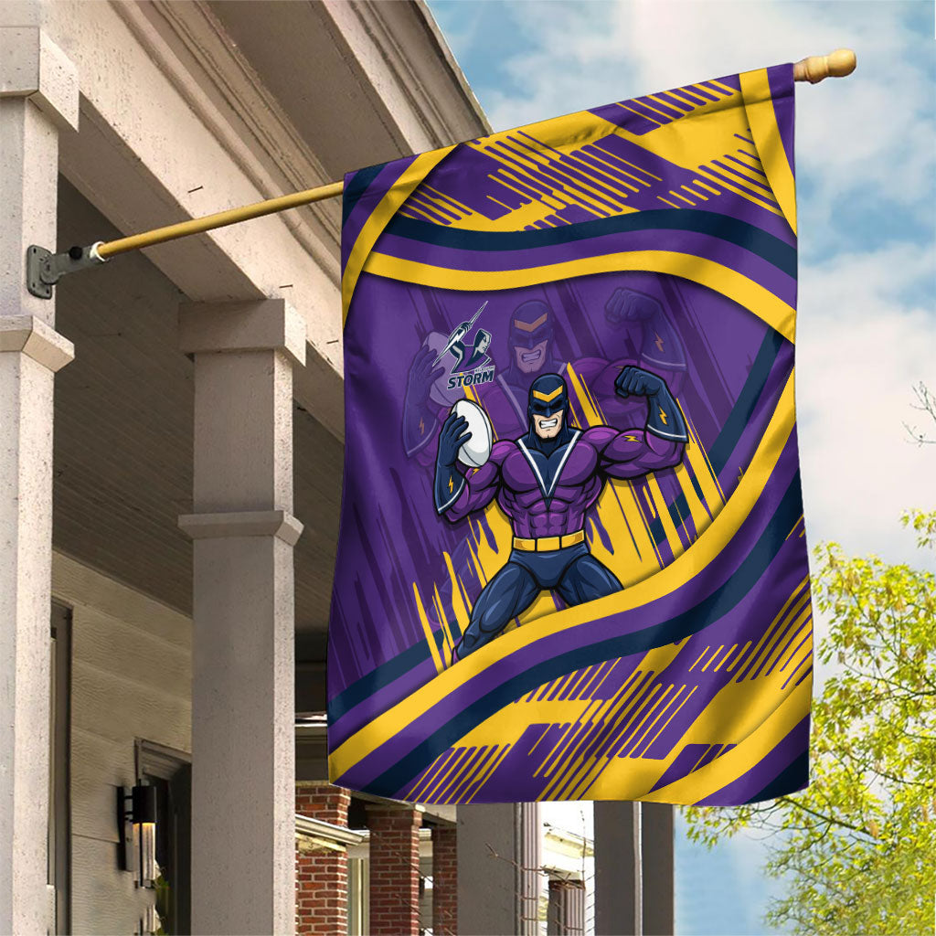 Melbourne Storm Rugby Mascot Garden Flag Fierce Athlete Graphic in Sports Style