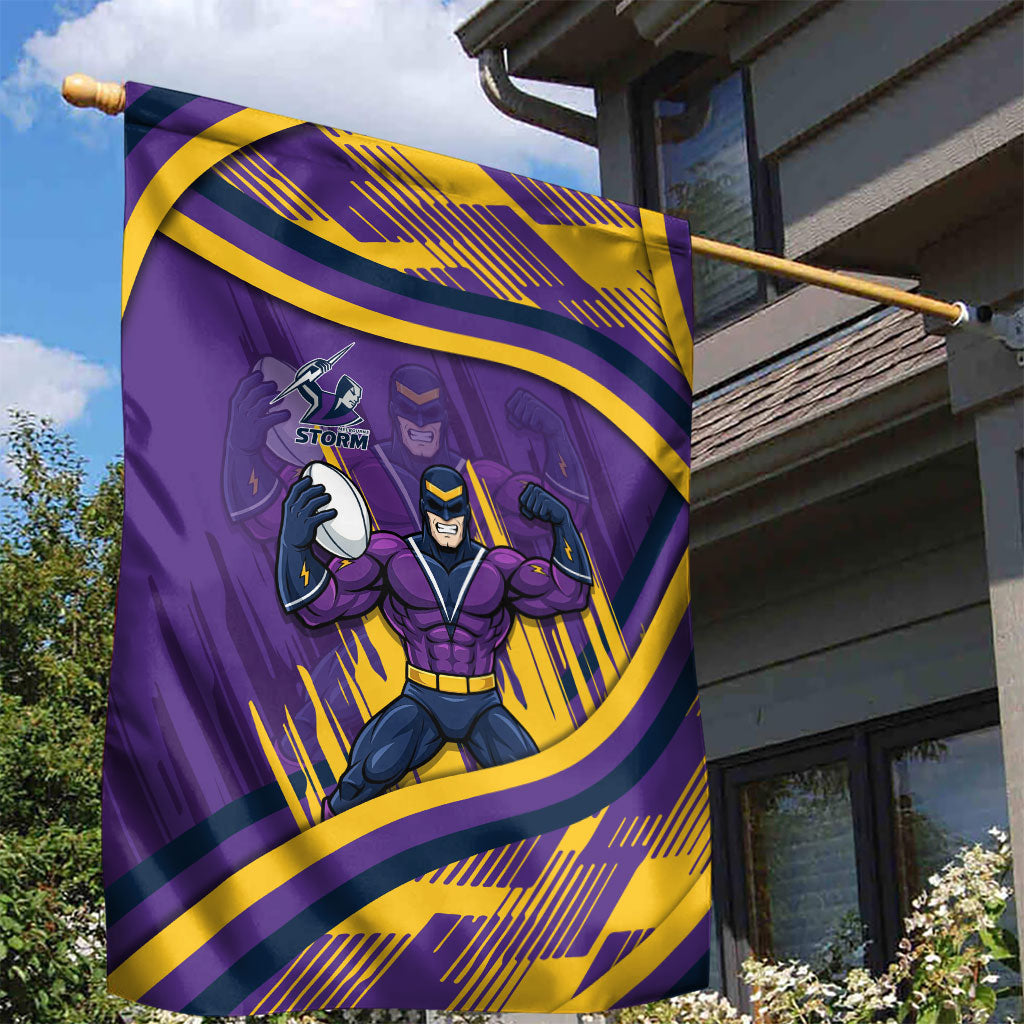 Melbourne Storm Rugby Mascot Garden Flag Fierce Athlete Graphic in Sports Style