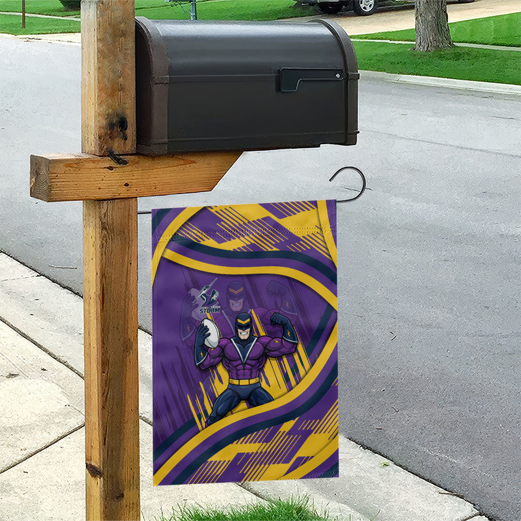 Melbourne Storm Rugby Mascot Garden Flag Fierce Athlete Graphic in Sports Style
