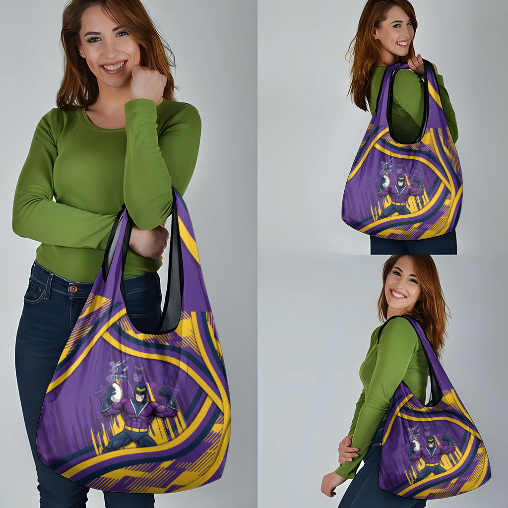 Melbourne Storm Rugby Mascot Grocery Bag Fierce Athlete Graphic in Sports Style