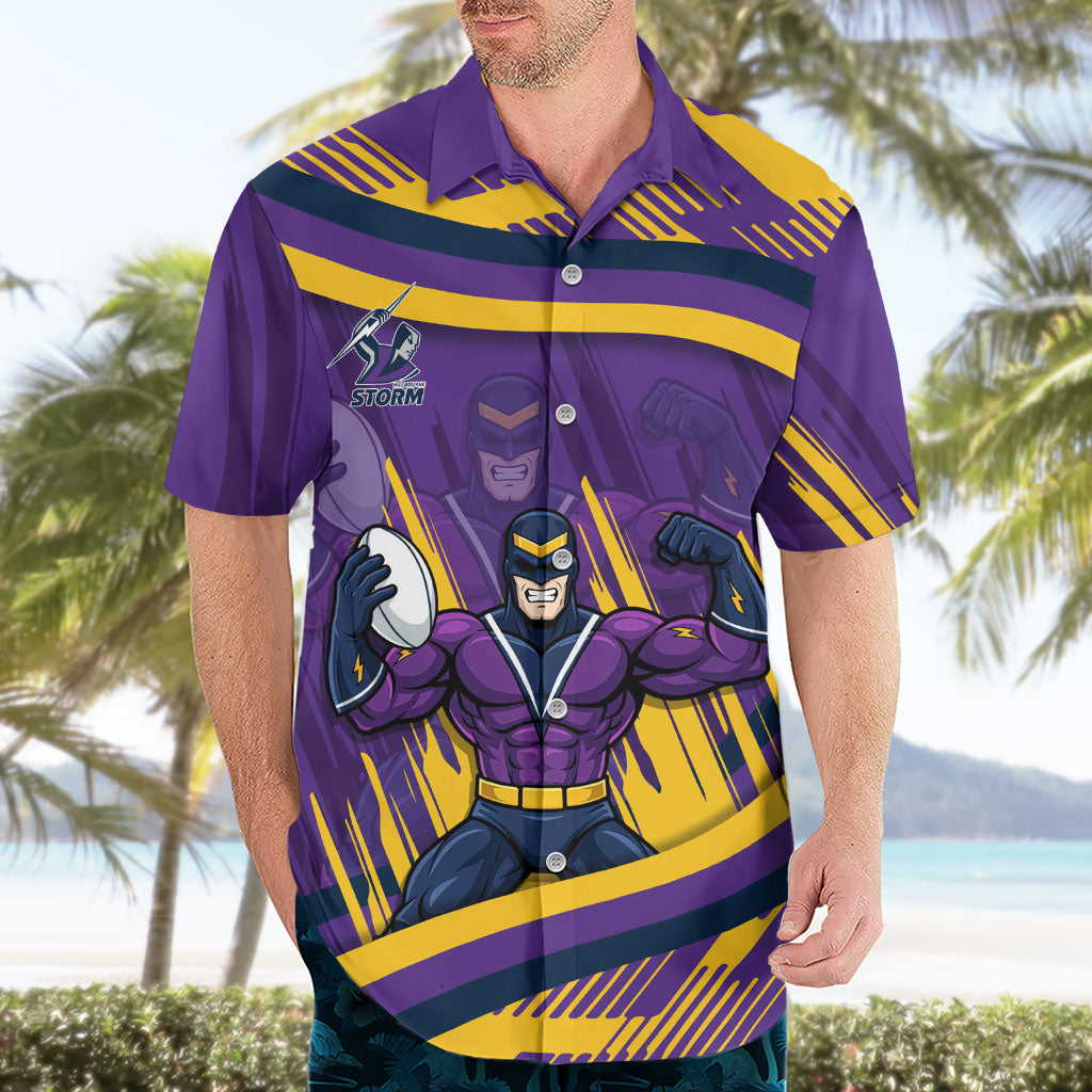 Melbourne Storm Rugby Mascot Hawaiian Shirt Fierce Athlete Graphic in Sports Style