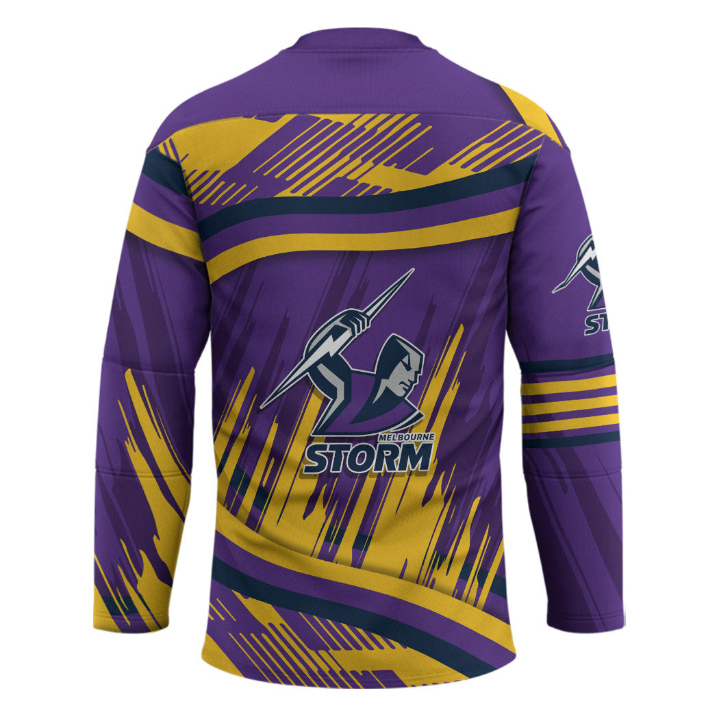 Melbourne Storm Rugby Mascot Hockey Jersey Fierce Athlete Graphic in Sports Style