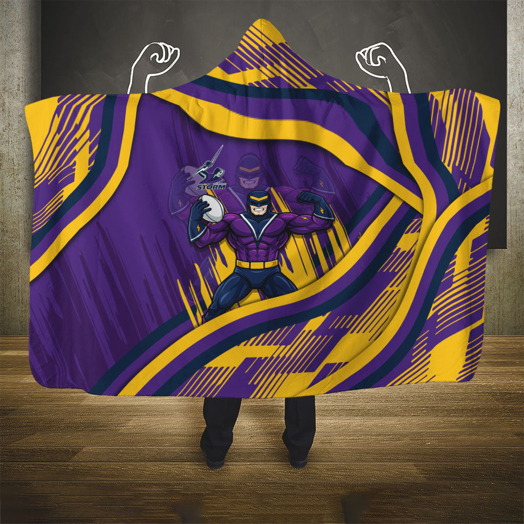 Melbourne Storm Rugby Mascot Hooded Blanket Fierce Athlete Graphic in Sports Style
