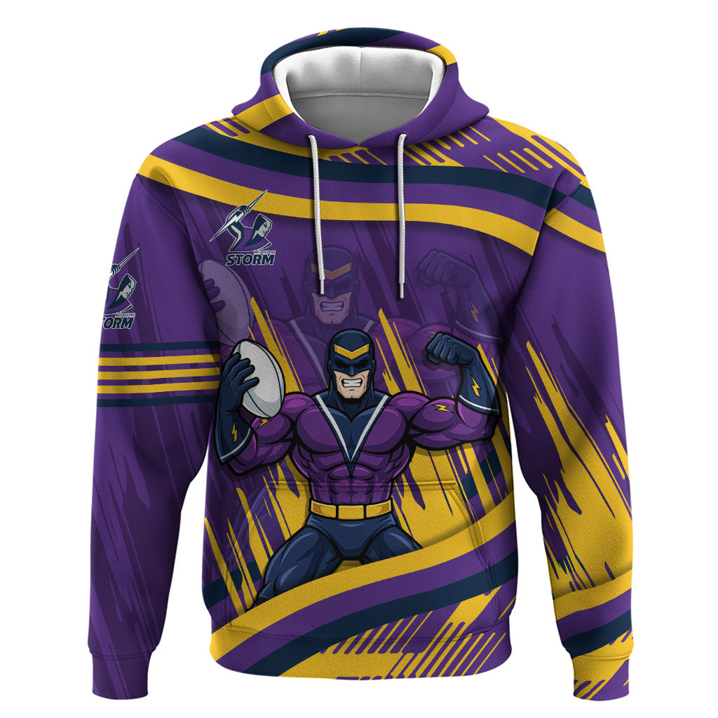 Melbourne Storm Rugby Mascot Hoodie Fierce Athlete Graphic in Sports Style