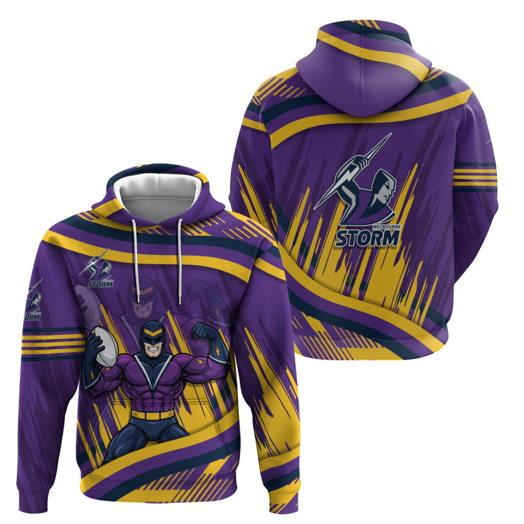 Melbourne Storm Rugby Mascot Hoodie Fierce Athlete Graphic in Sports Style