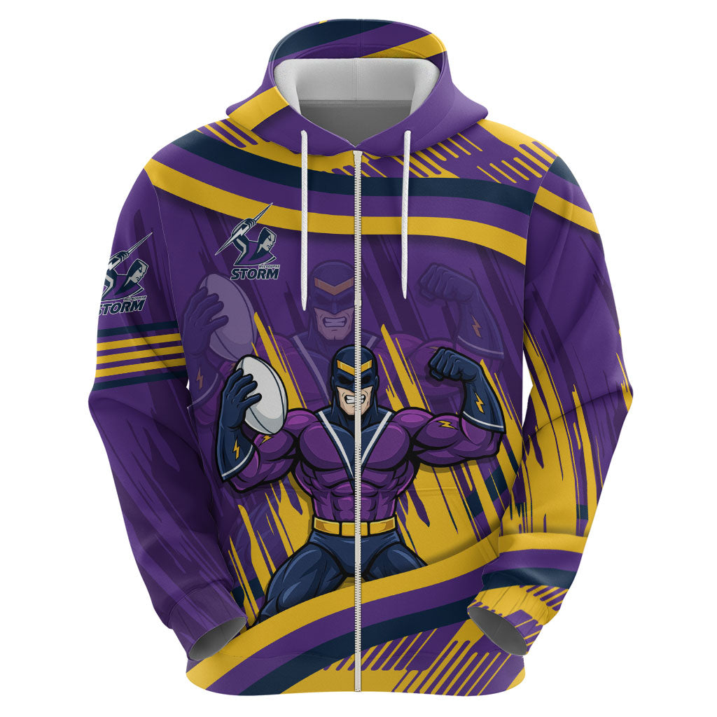Melbourne Storm Rugby Mascot Hoodie Fierce Athlete Graphic in Sports Style