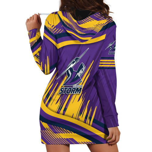 Melbourne Storm Rugby Mascot Hoodie Dress Fierce Athlete Graphic in Sports Style