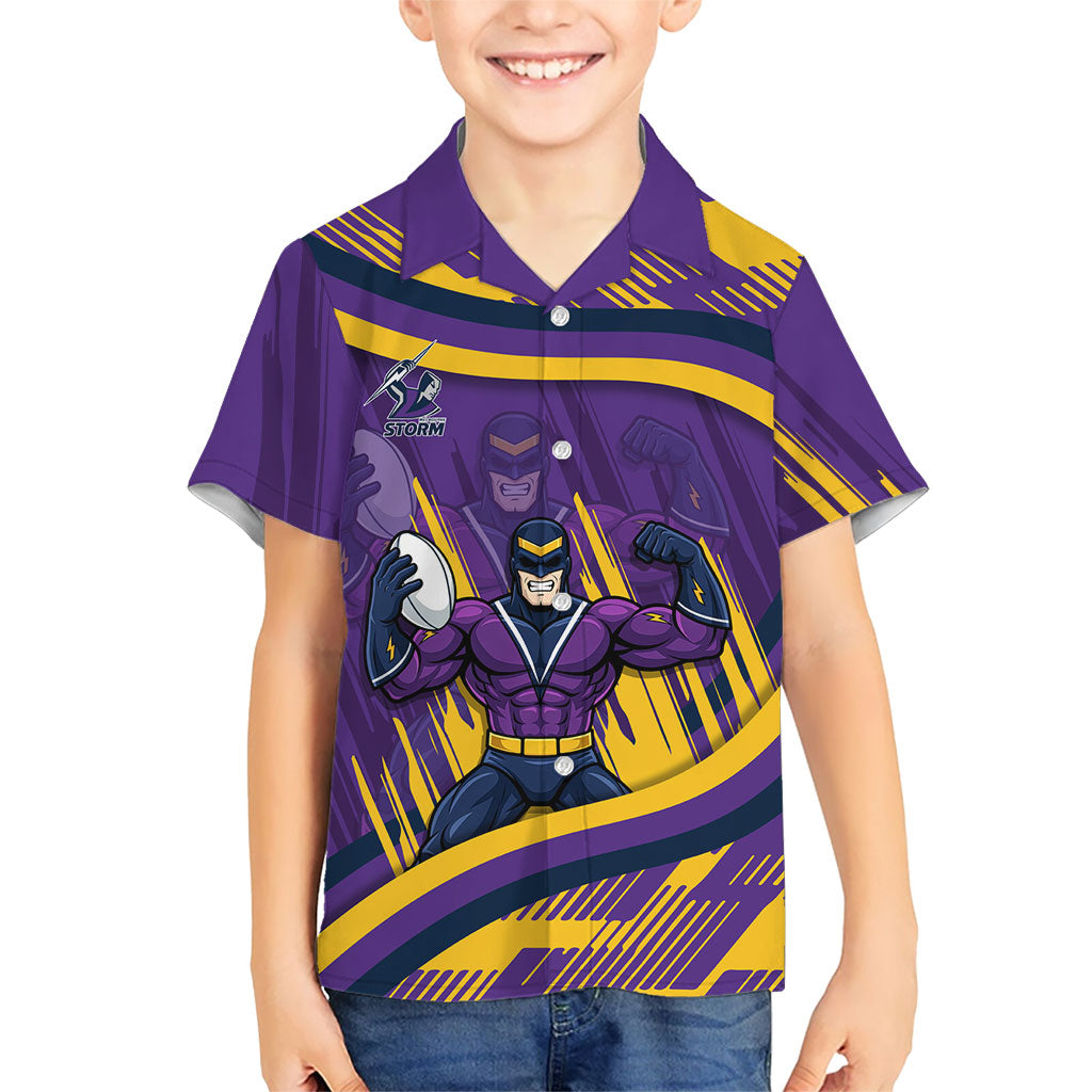 Melbourne Storm Rugby Mascot Kid Hawaiian Shirt Fierce Athlete Graphic in Sports Style