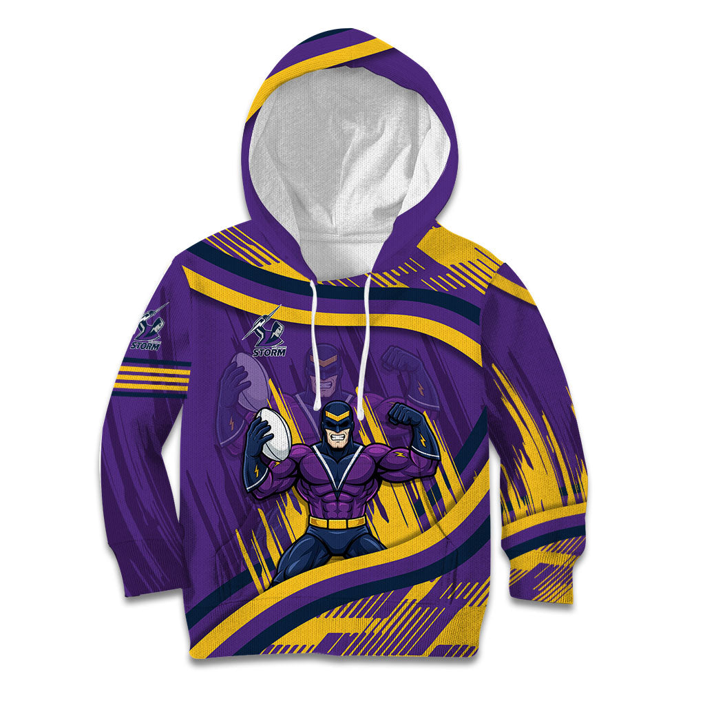 Melbourne Storm Rugby Mascot Kid Hoodie Fierce Athlete Graphic in Sports Style