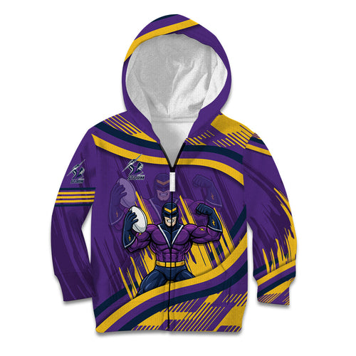 Melbourne Storm Rugby Mascot Kid Hoodie Fierce Athlete Graphic in Sports Style