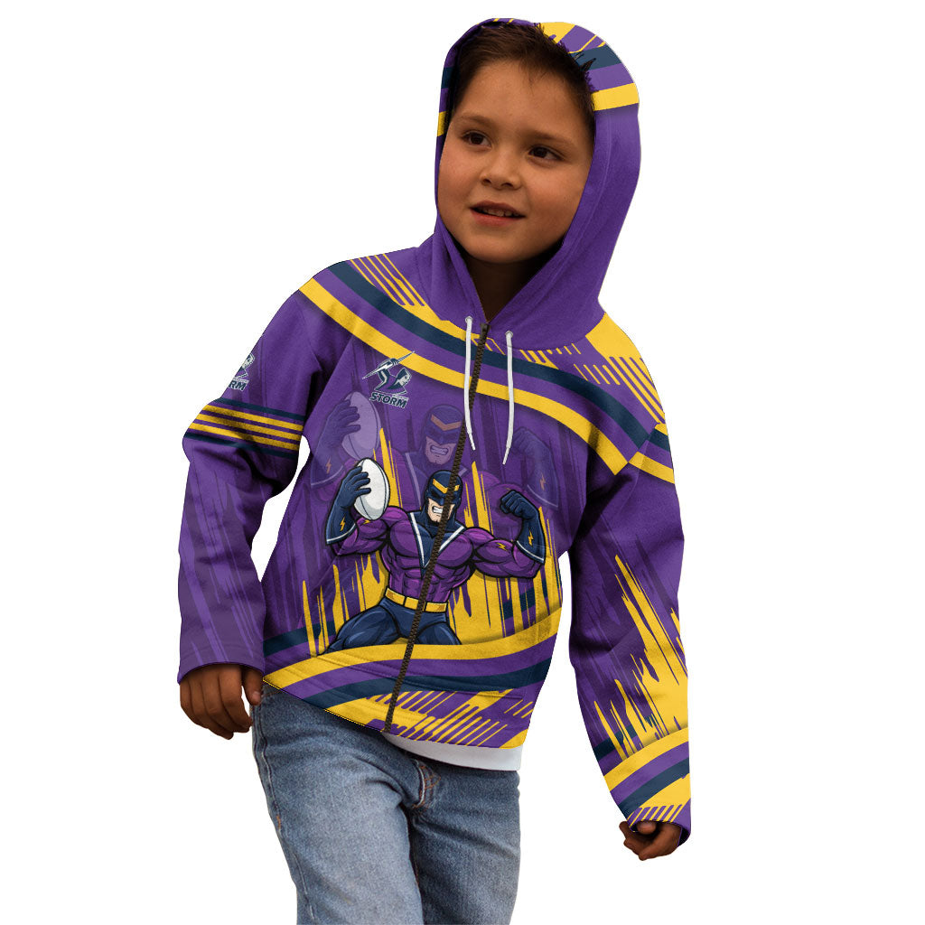 Melbourne Storm Rugby Mascot Kid Hoodie Fierce Athlete Graphic in Sports Style