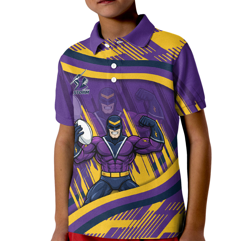 Melbourne Storm Rugby Mascot Kid Polo Shirt Fierce Athlete Graphic in Sports Style