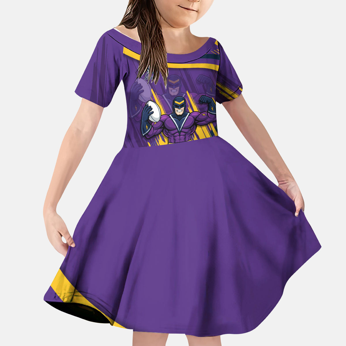 Melbourne Storm Rugby Mascot Kid Short Sleeve Dress Fierce Athlete Graphic in Sports Style