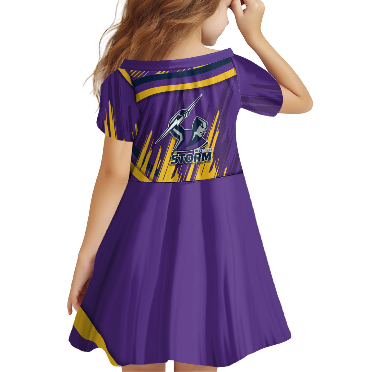 Melbourne Storm Rugby Mascot Kid Short Sleeve Dress Fierce Athlete Graphic in Sports Style