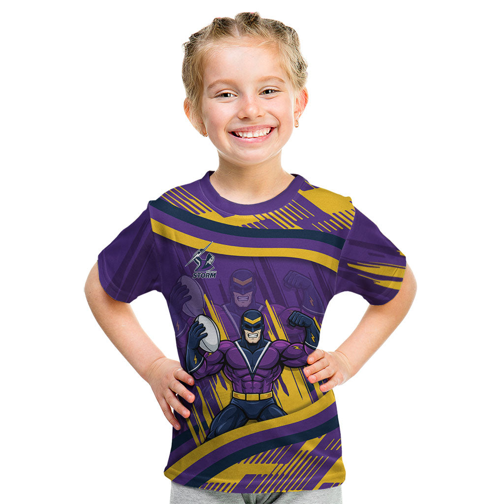 Melbourne Storm Rugby Mascot Kid T Shirt Fierce Athlete Graphic in Sports Style