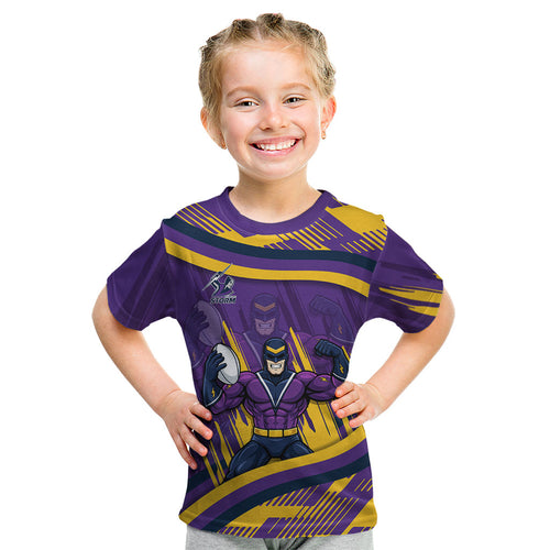 Melbourne Storm Rugby Mascot Kid T Shirt Fierce Athlete Graphic in Sports Style