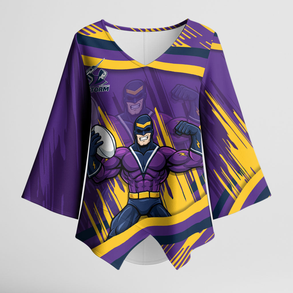 Melbourne Storm Rugby Mascot Kimono Sleeve Blouse Fierce Athlete Graphic in Sports Style