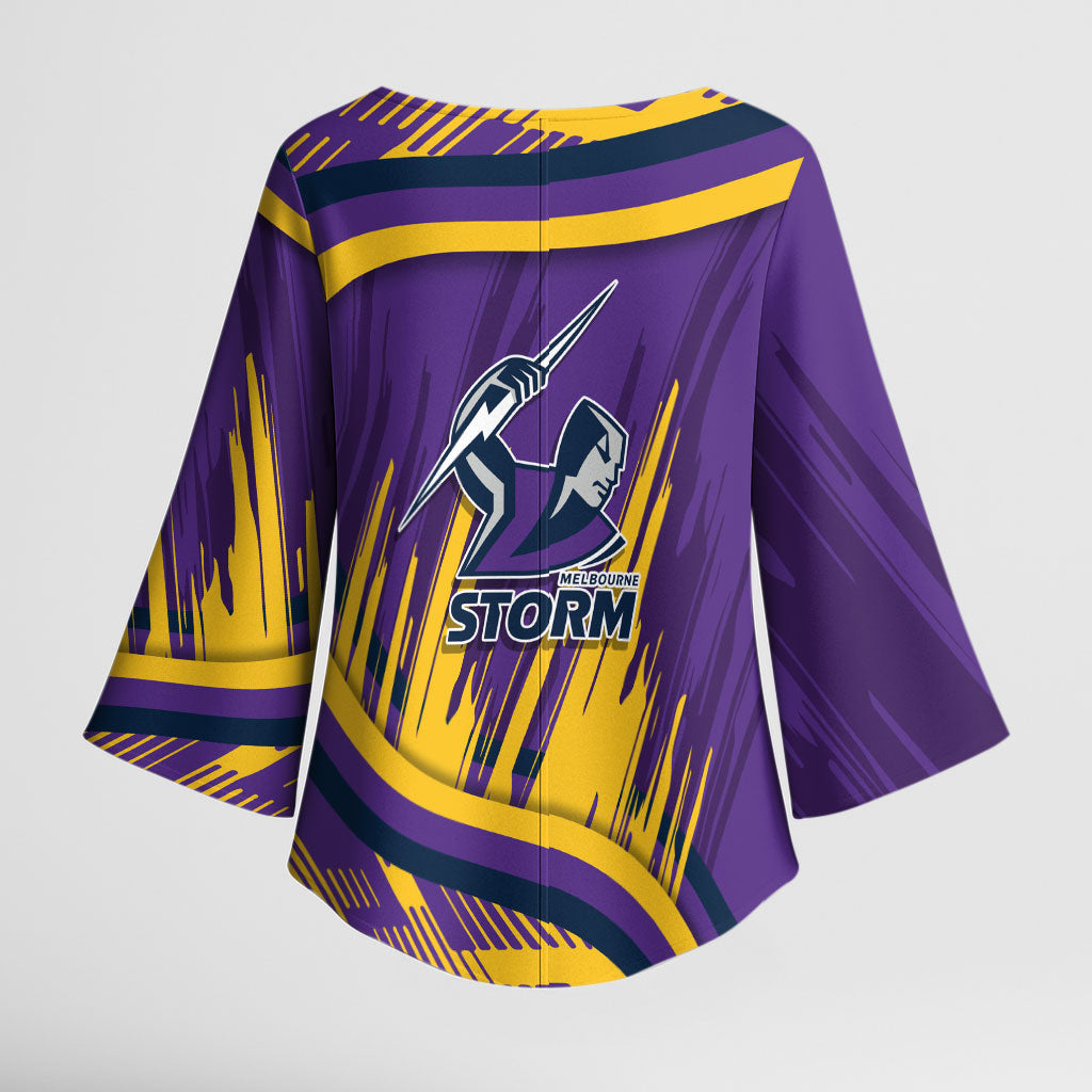 Melbourne Storm Rugby Mascot Kimono Sleeve Blouse Fierce Athlete Graphic in Sports Style