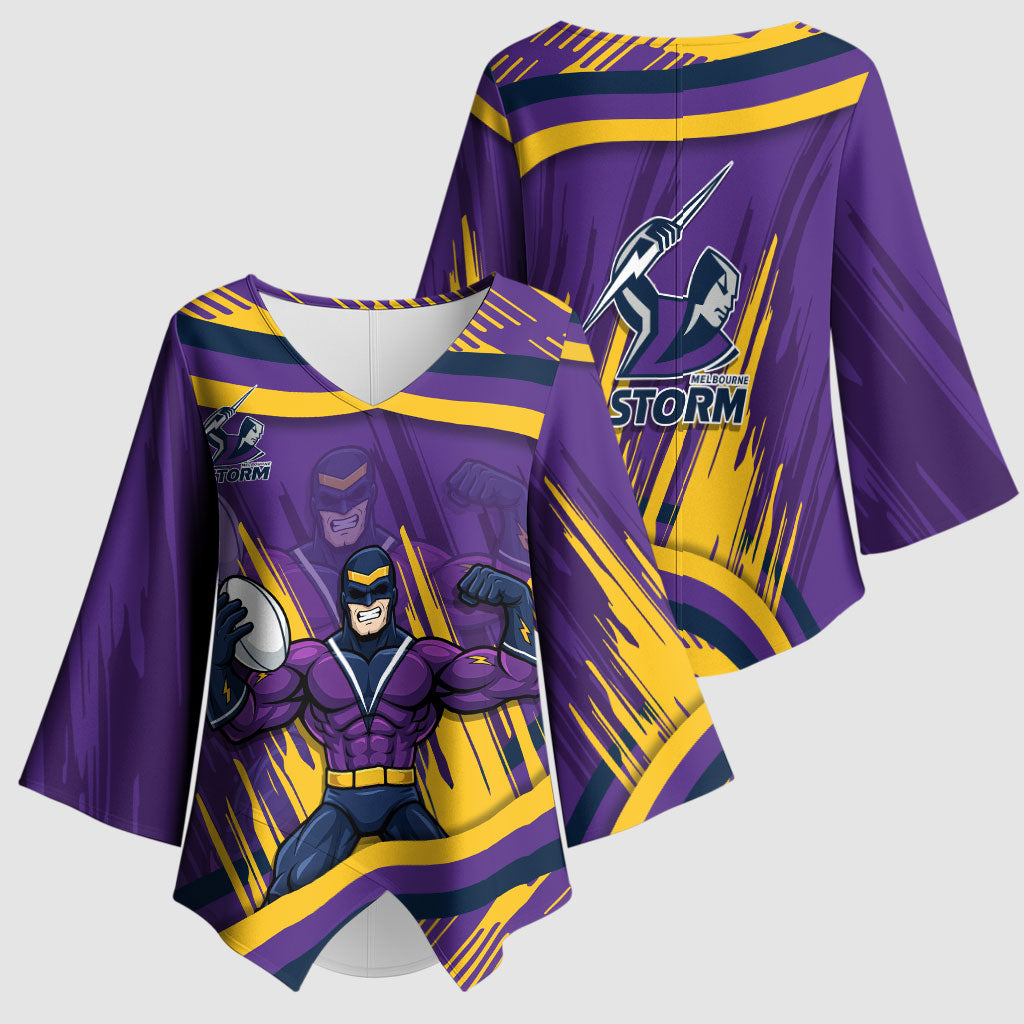 Melbourne Storm Rugby Mascot Kimono Sleeve Blouse Fierce Athlete Graphic in Sports Style