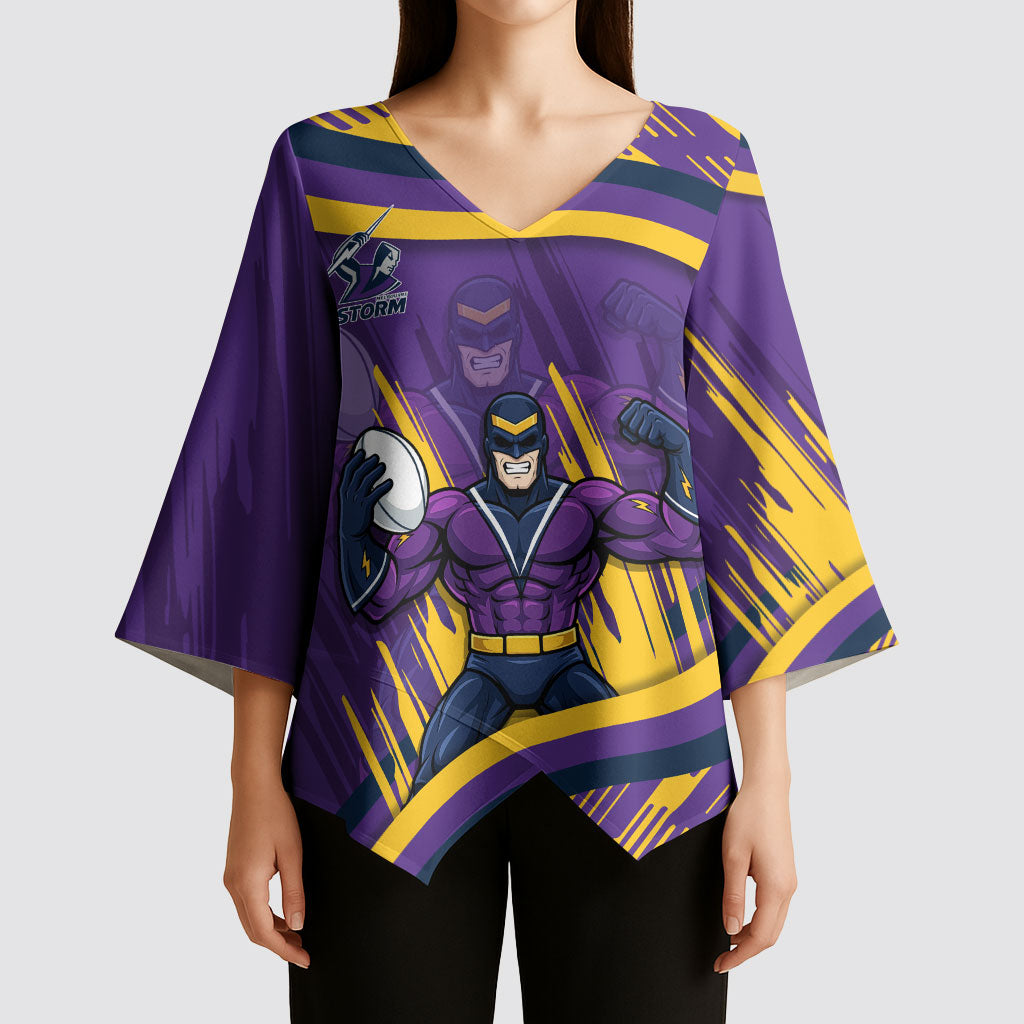 Melbourne Storm Rugby Mascot Kimono Sleeve Blouse Fierce Athlete Graphic in Sports Style