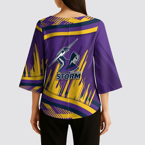 Melbourne Storm Rugby Mascot Kimono Sleeve Blouse Fierce Athlete Graphic in Sports Style