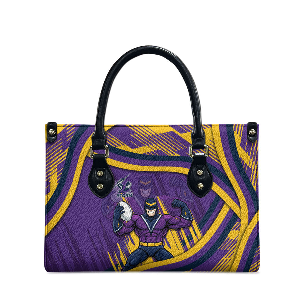 Melbourne Storm Rugby Mascot Leather Bag Fierce Athlete Graphic in Sports Style