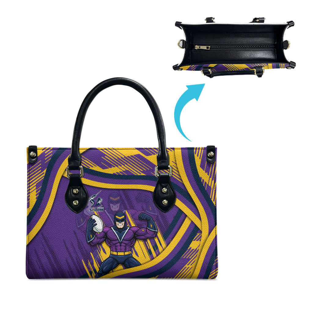 Melbourne Storm Rugby Mascot Leather Bag Fierce Athlete Graphic in Sports Style