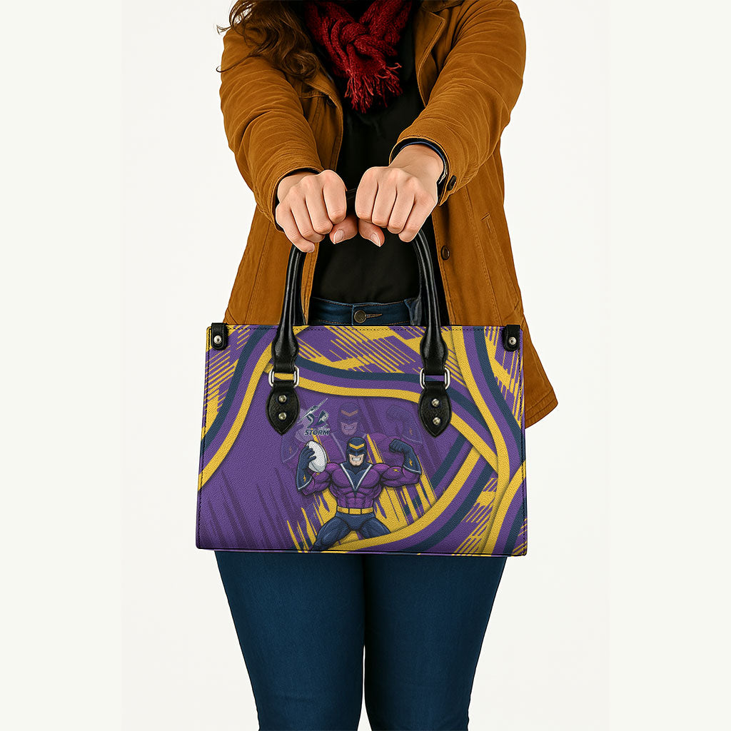 Melbourne Storm Rugby Mascot Leather Bag Fierce Athlete Graphic in Sports Style
