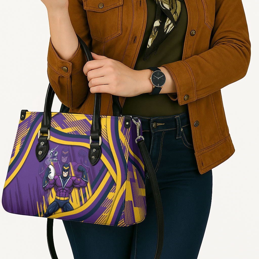 Melbourne Storm Rugby Mascot Leather Bag Fierce Athlete Graphic in Sports Style