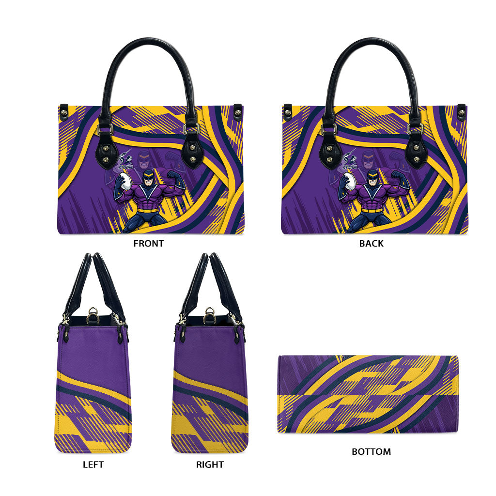 Melbourne Storm Rugby Mascot Leather Bag Fierce Athlete Graphic in Sports Style