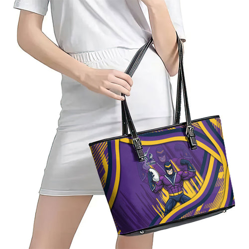 Melbourne Storm Rugby Mascot Leather Tote Bag Fierce Athlete Graphic in Sports Style