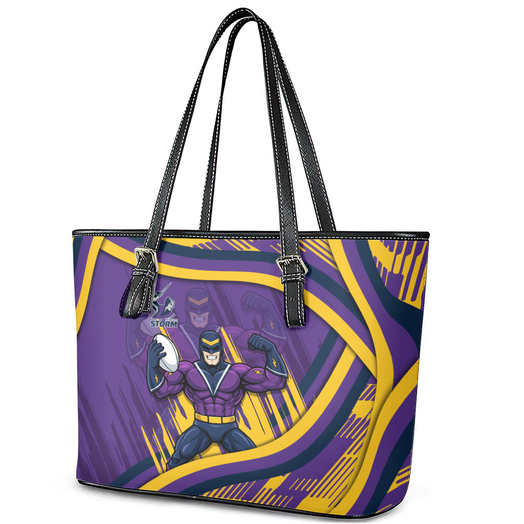 Melbourne Storm Rugby Mascot Leather Tote Bag Fierce Athlete Graphic in Sports Style