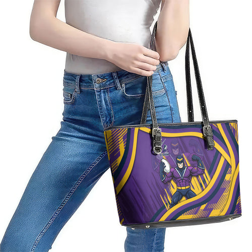 Melbourne Storm Rugby Mascot Leather Tote Bag Fierce Athlete Graphic in Sports Style