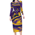 Melbourne Storm Rugby Mascot Long Sleeve Bodycon Dress Fierce Athlete Graphic in Sports Style